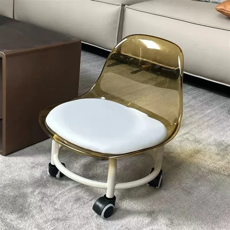 Acrylic Universal Wheel Low Stool Backrest Small Chair Pulley Low Chair Changing Shoes Floor Stool