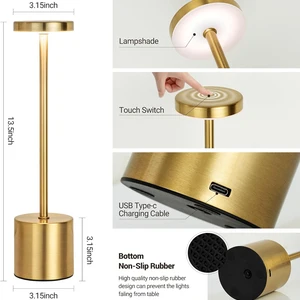 Đèn bàn kim loại cảm ứng có thể sạc lại, đèn pha sáng tạo, thanh ánh sáng môi trường, trang trí ngoài trời, đèn ngủ, đèn LED đơn giản, 3 màu 12 Bán hàng chính Nghệ thuật Luminaria - №8