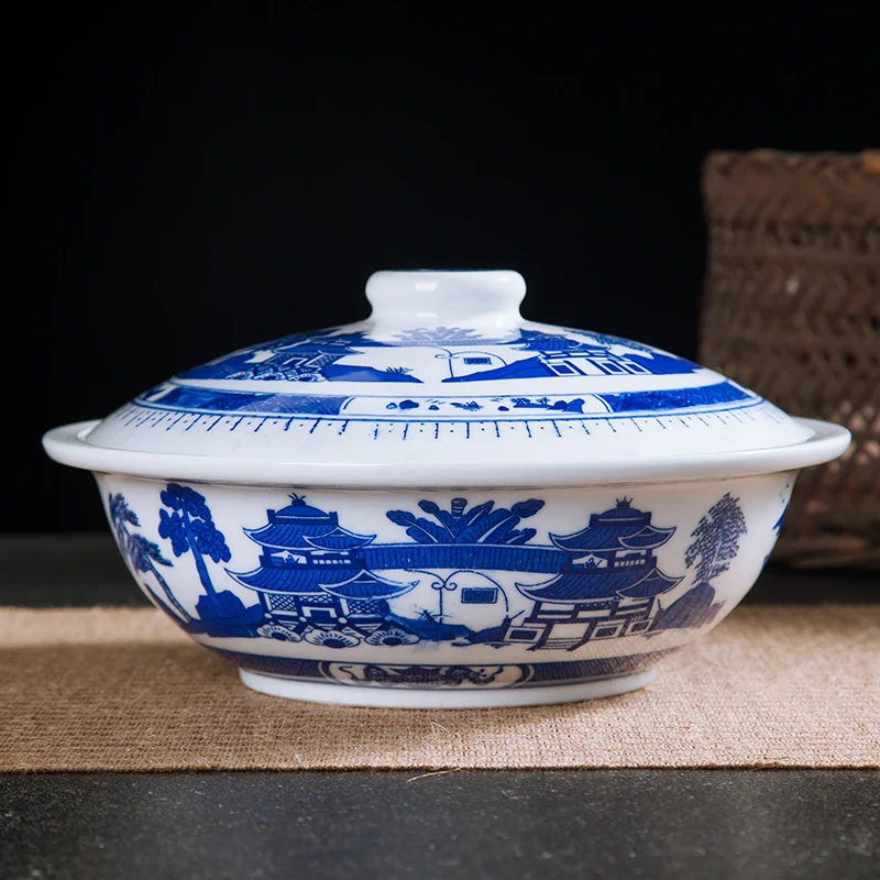 

Blue And White Porcelain Soup Pot Household Large Soup Bowl 9-inch Soup Pot Soup Bowl With Lid