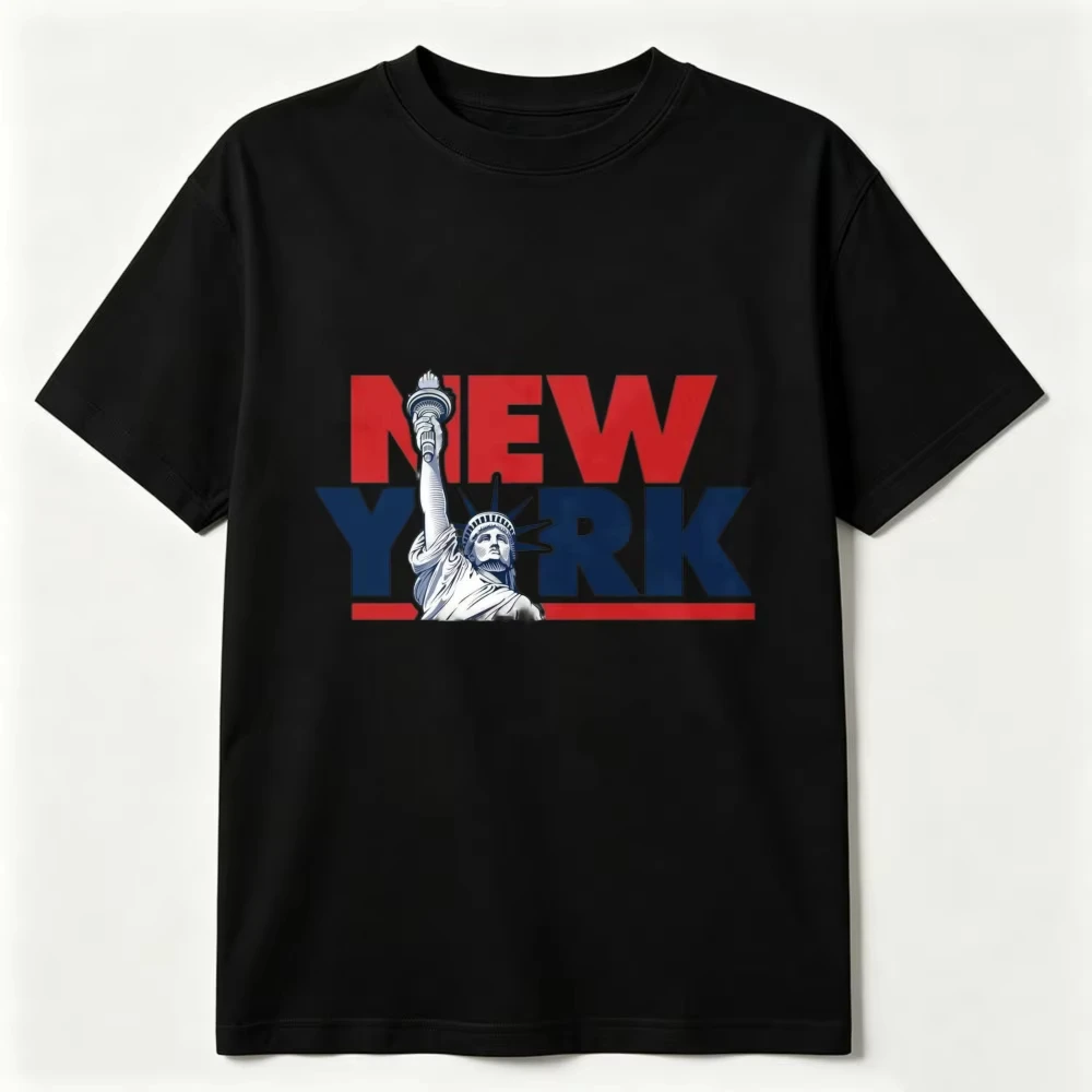 New York Color Block Graphic Tee Liberty Statue Bold Typography Urban Souvenir Men Women Cotton Tops Trendy Casual Wear Tshirt
