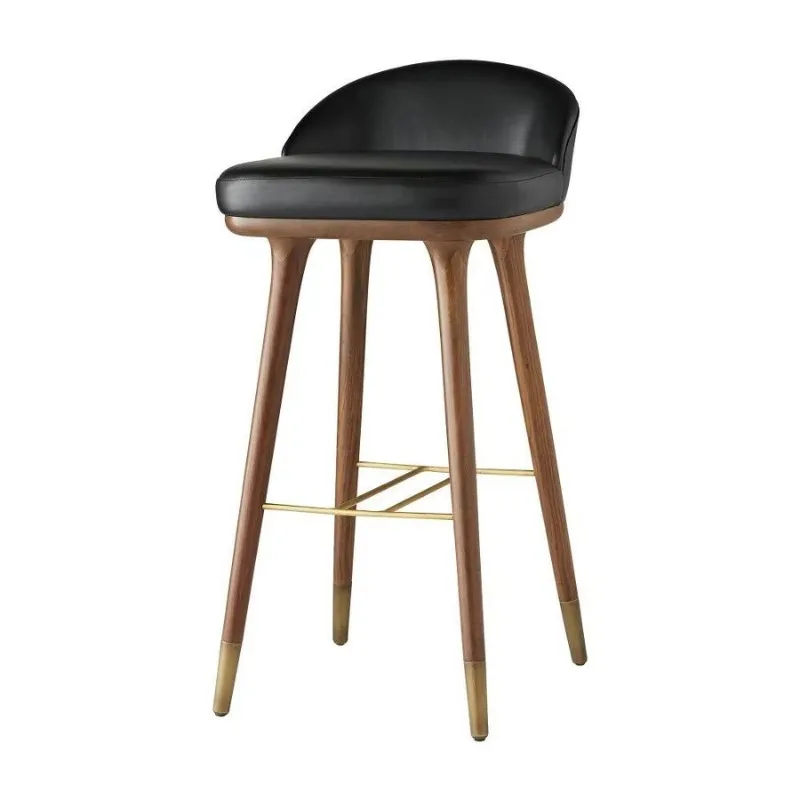 Commercial Traditional Vintage Wood Bar Stool Black Leather Bar Stool with Backrest High Chair Counter Stool Kitchen Luxury