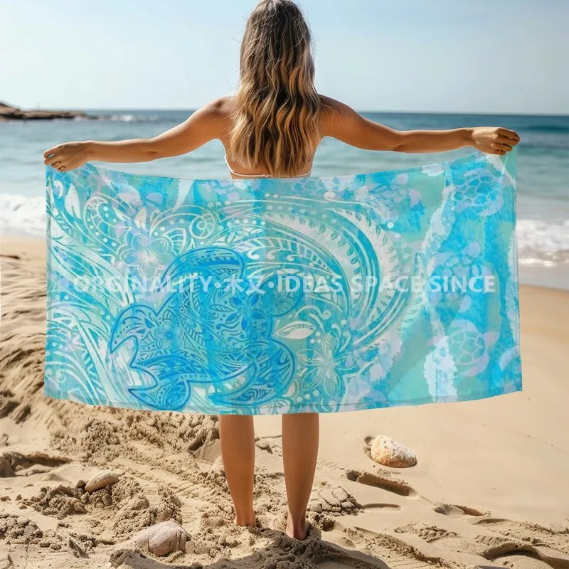 Blue Sea Turtle Polynesian Beach Towel Patterned Sunscreen And Windproof Suitable For Swimming Pool Camping Travel