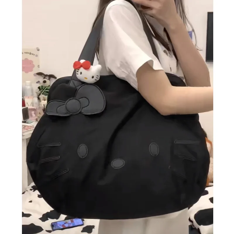 Black Hello Kitty One Shoulder Crossbody Bag Large Capacity Tote Bag Handheld Student Short Distance Travel Bag Female