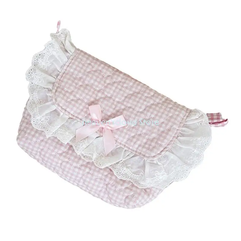 Y88Bコットンレーストリムペンシルケースクロスボディショルダーバッグ、学生女性のための取り外し可能なショルダーストラップメイクアップオーガナイザー