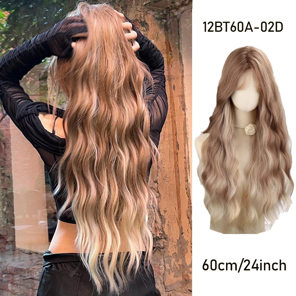 Long Wavy Synthetic Ombre Brown Platinum Blonde Wigs for Women Heat Resistant Natural Cosplay Party Lolita Hair Wigs image 3