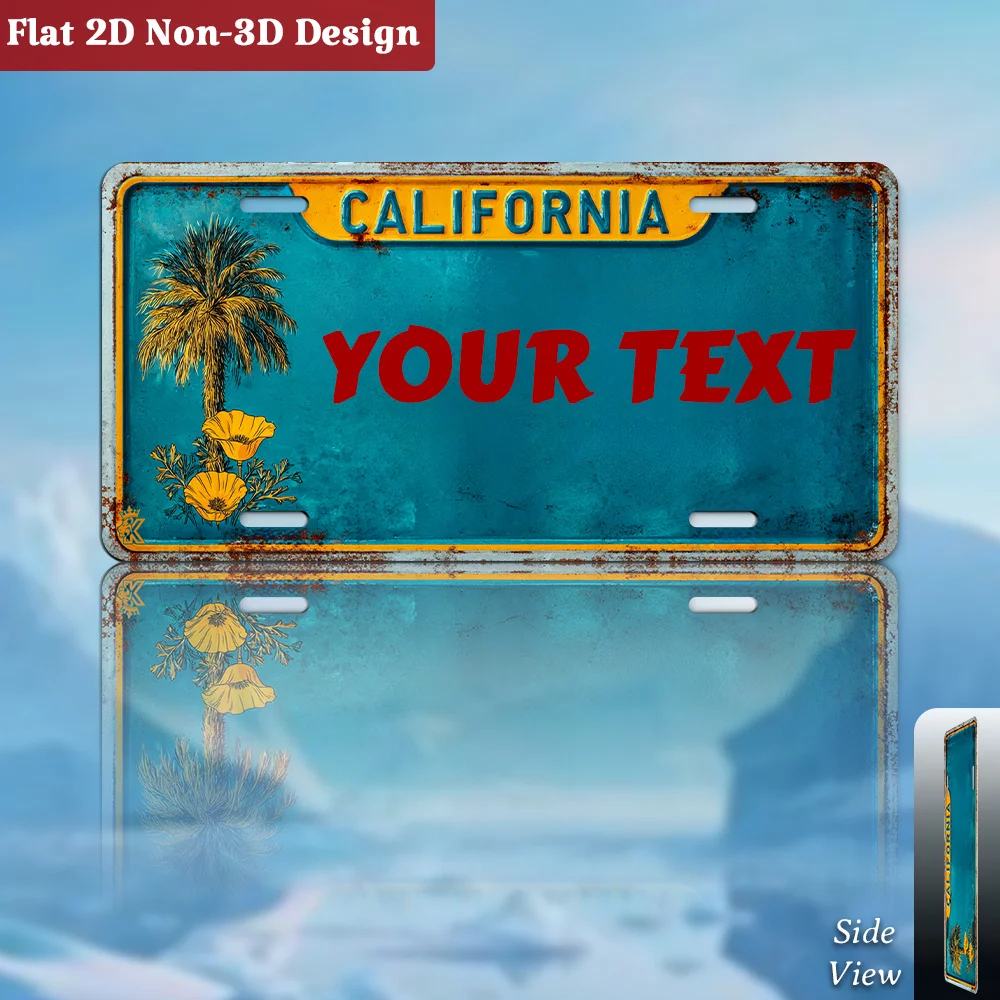 Customizable, Golden Coast  California Palm Tree Scene Decorative License Plate, Only for Decoration, Retro Coastal Accent for W