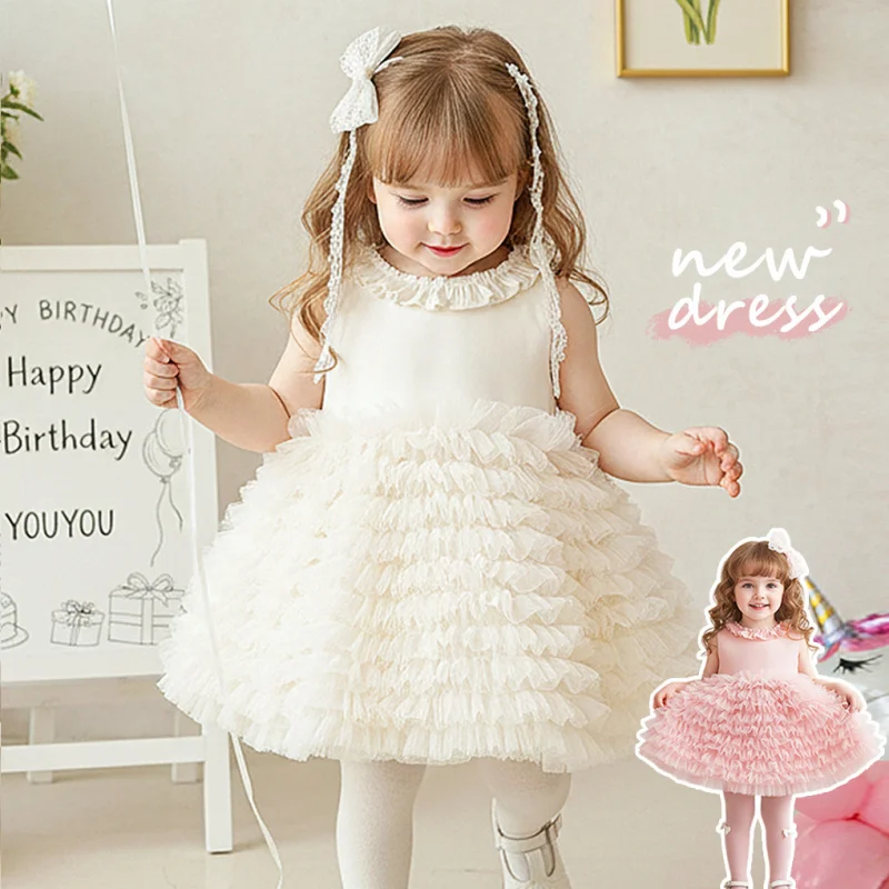 Girls' Dress2026New Summer Style Sweet Mesh Dress for Baby Girls, High-end Princess Fashionable Gown