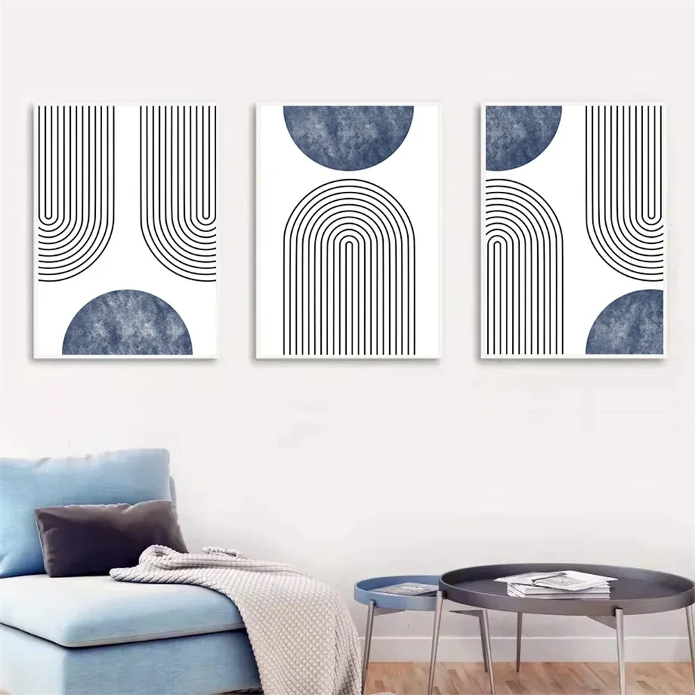 Abstract Bohemia Blue Geometry Art Painting Retro Lines Poster Minimalist Canvas Print Nordic Wall Pictures Living Room Decor