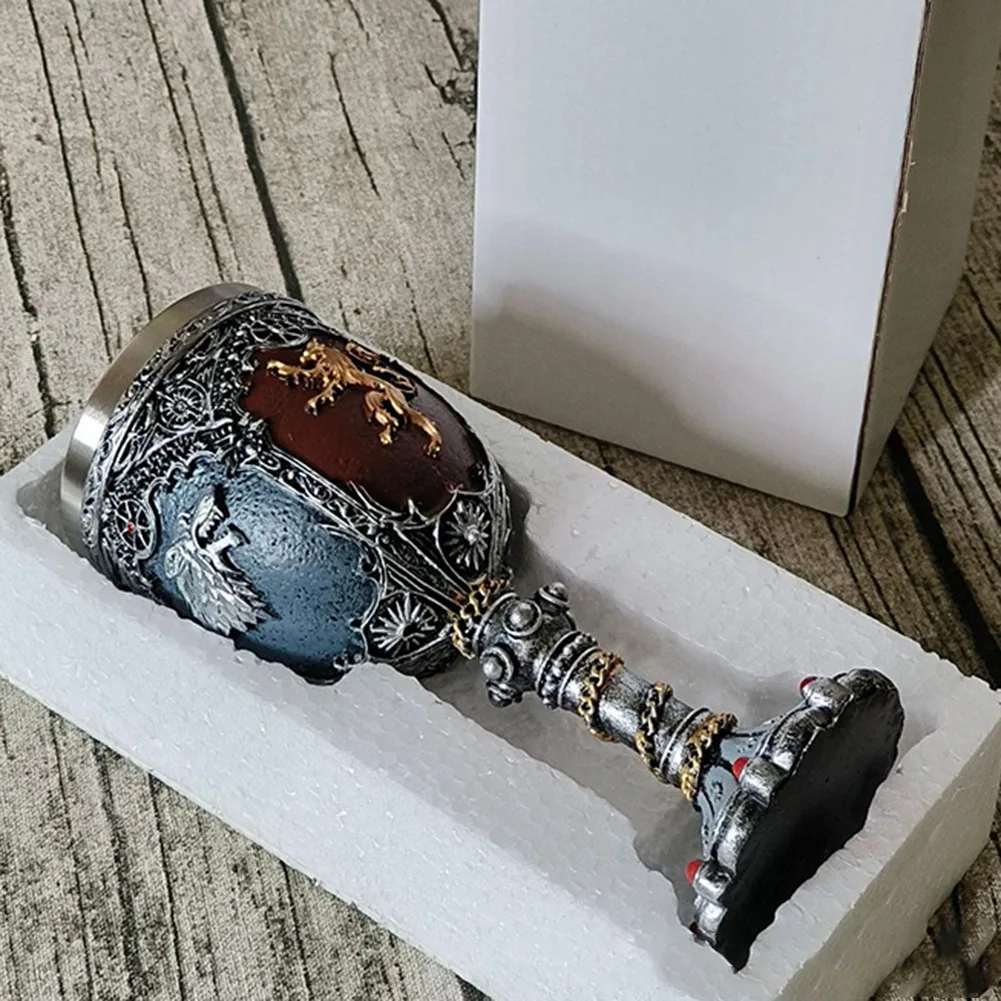 VOFUN-Medieval Knight Badge Beer Mug Stainless Steel Resin Viking Red Wine Glass Medieval Wine Glass Utensils Tea Set Stemware