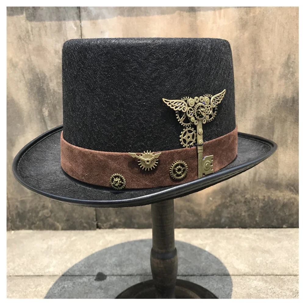 Unisex Men Women New Handmade Steampunk Top Hat Stage Magic Performance Hat Cosplay Hat Bowler Hat Size 57CM Steampunk Hat