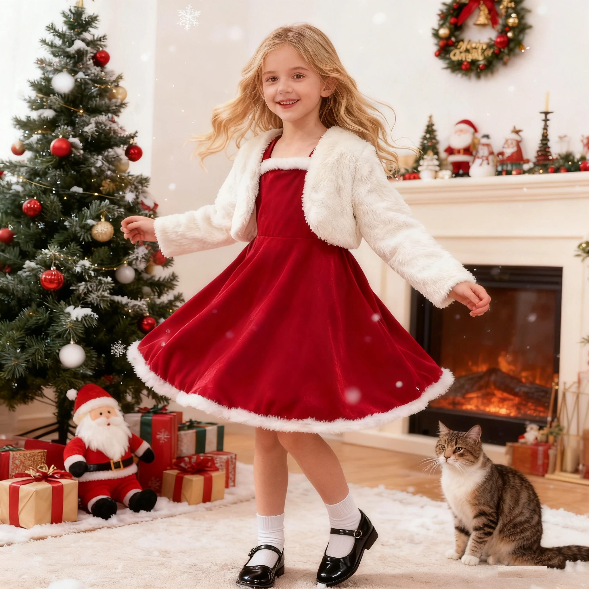 2026 New Year Dress For Girls Autumn And Winter Plush Jacket & Suspender Suits Elegant Dress Carnival Party Christmas Dresses
