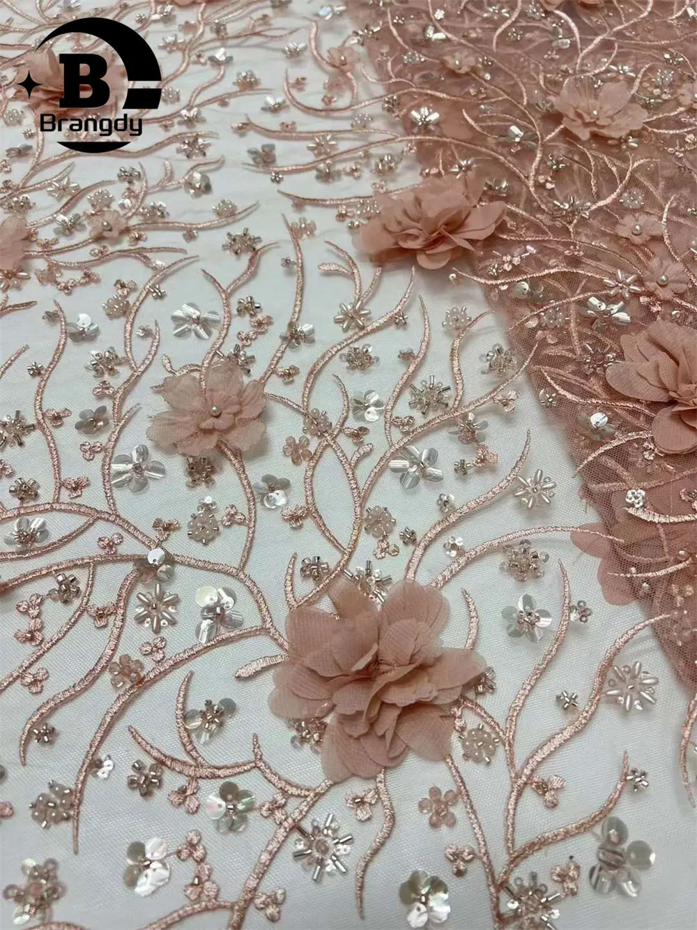 2024 Latest African 3D Flower Lace Fabric Dubai Sequins Tulle Lace Fabric Embroidered Applique Nigerian Fabric For Sewing Dress