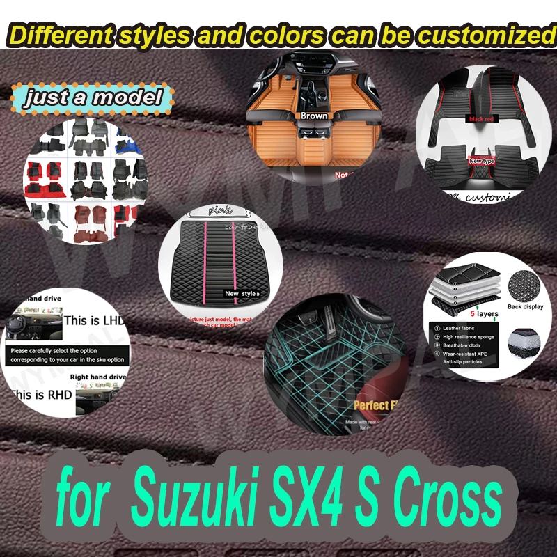 LUXURY Custom Auto Luxury Leather Car Floor Mat For Suzuki SX4 S Cross 2020 2021 2022 Car Mat Full Set