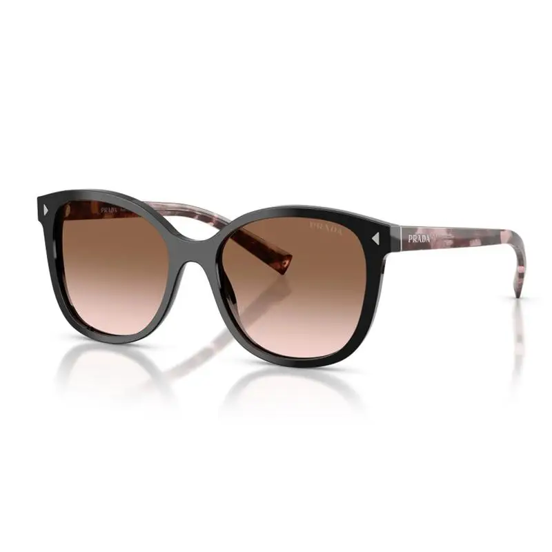 PRADA 0PR 22ZSF 28F90P Black Acetate Square Sunglasses Brown Gradient Lenses Triangle Logo Designer Eyewear for Women and Men