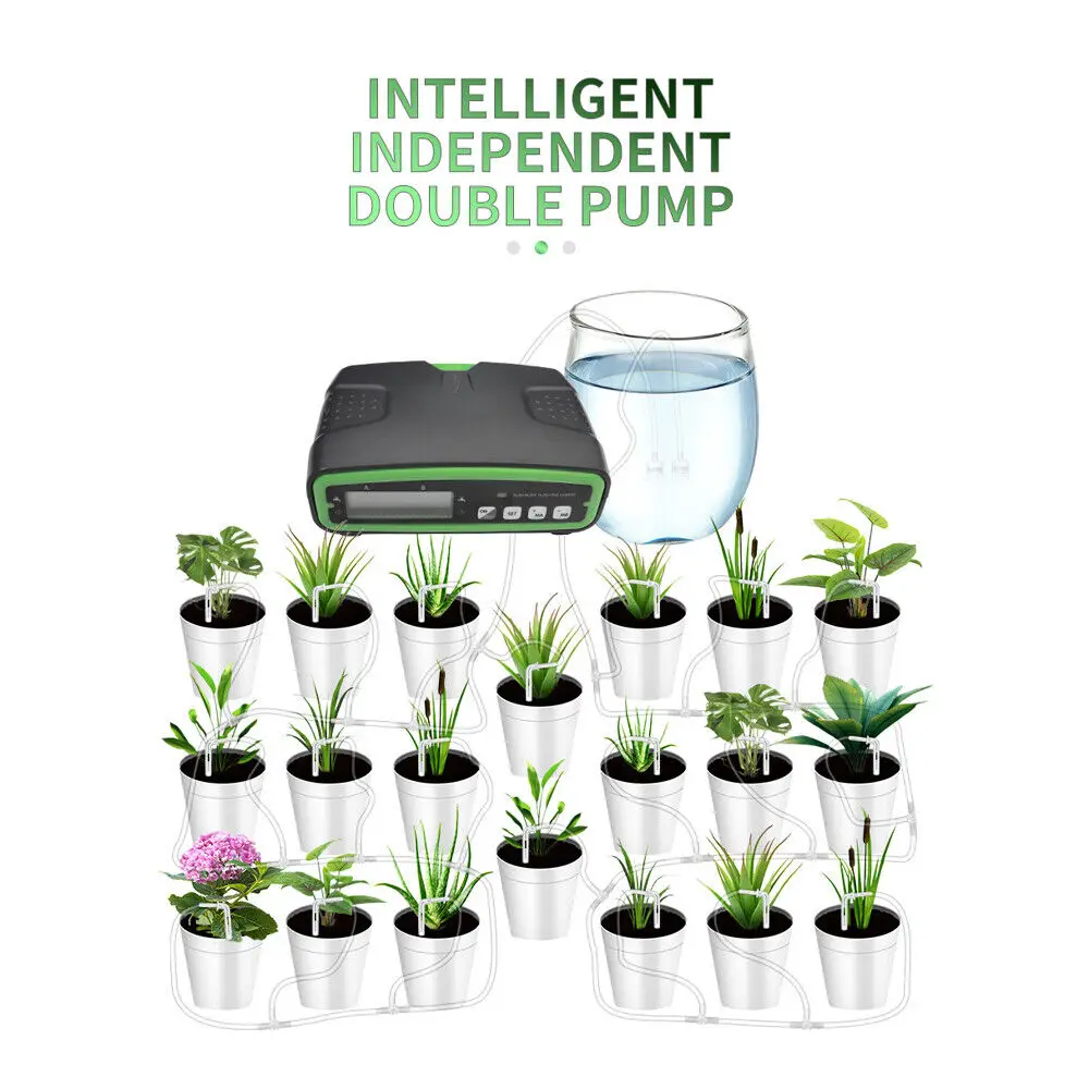 Imagem -03 - Inteligente Automático Duplo Bomba Rega Dispositivo Cronometrado Waterer Gotejamento para 20 Vasos de Plantas e Flor Sistema de Irrigação Jardim Terraço