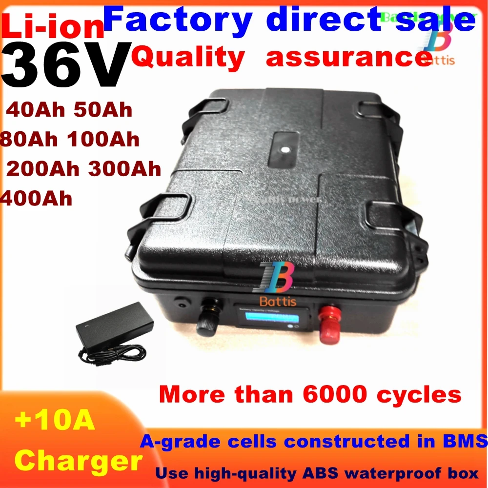 36V 40Ah 50Ah 80Ah 100Ah 200Ah 300Ah 400Ah lithium ion battery pack for 4000W 2000w tricycle scooter boat Solar energy EV