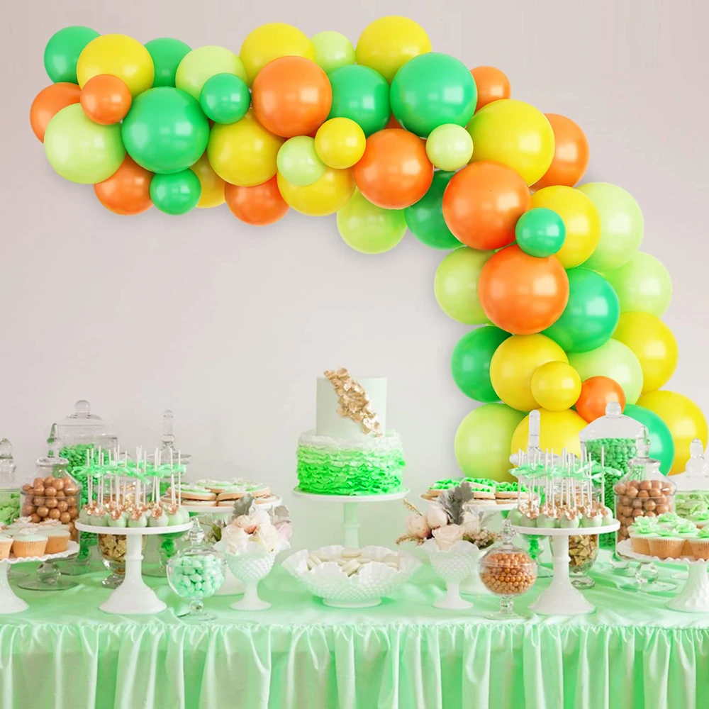 82Pcs Green Yellow Orange Latex Balloon Gold Arch Kit for Birthday Baby Shower Party Decoration