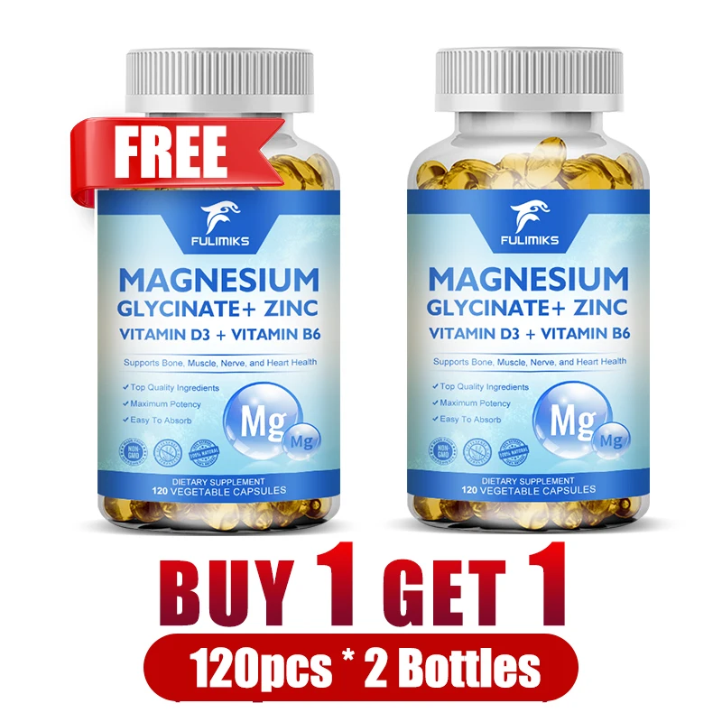 

Magnesium Glycinate + Zinc Capsules, Support Sleep, Calm Mood & Immune Boost, Relaxation & Muscle Health, Non-GMO Supplement