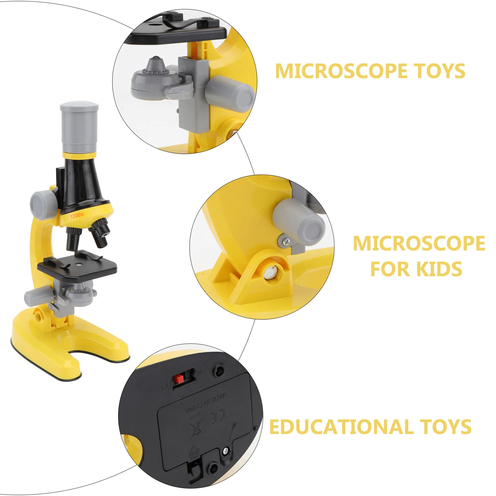 1 مجموعة 1 مجموعة مجهر أصفر للأطفال قابل للتعديل مصباح ليد العلوم أداة تعليمية المكبر تطوير التعلم اللعب