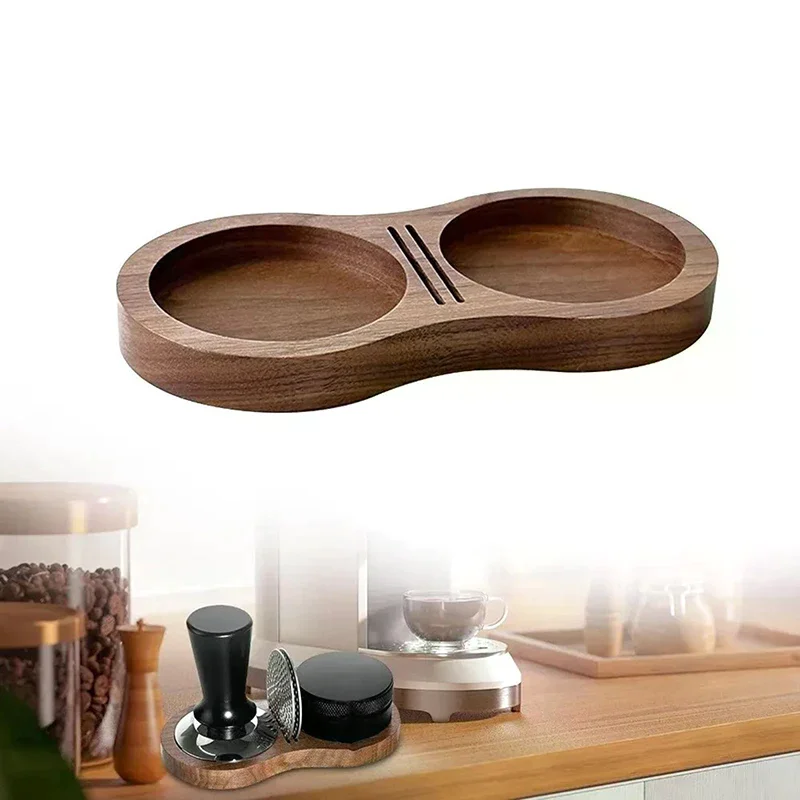 محطة سدادة قهوة من خشب الجوز، قاعدة تخزين احترافية غير قابلة للانزلاق، متعددة الوظائف ومستقرة #6