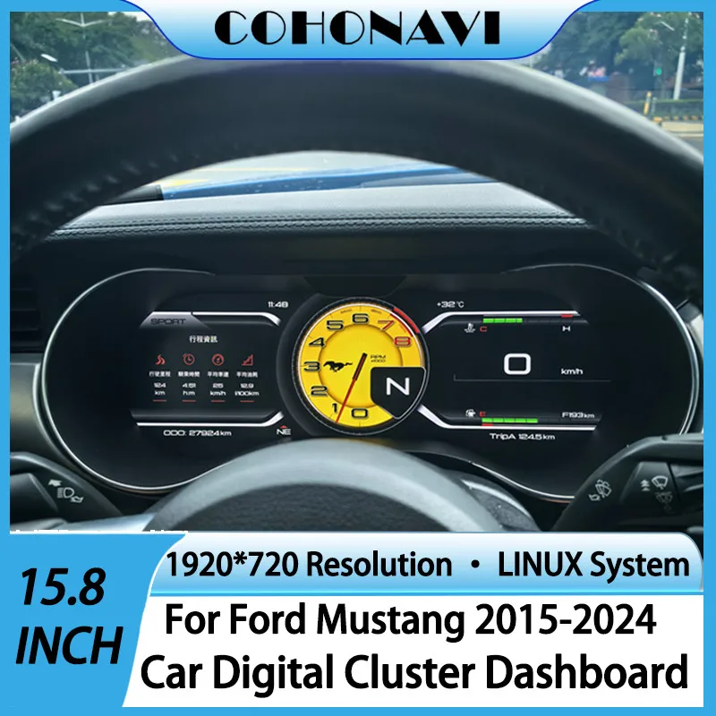 

COHO Auto Speedometer Dashboard Linux Vietual Cockpit For Ford Mustang 2015-2024 LCD 15.8inch Dashboard Car Monitor