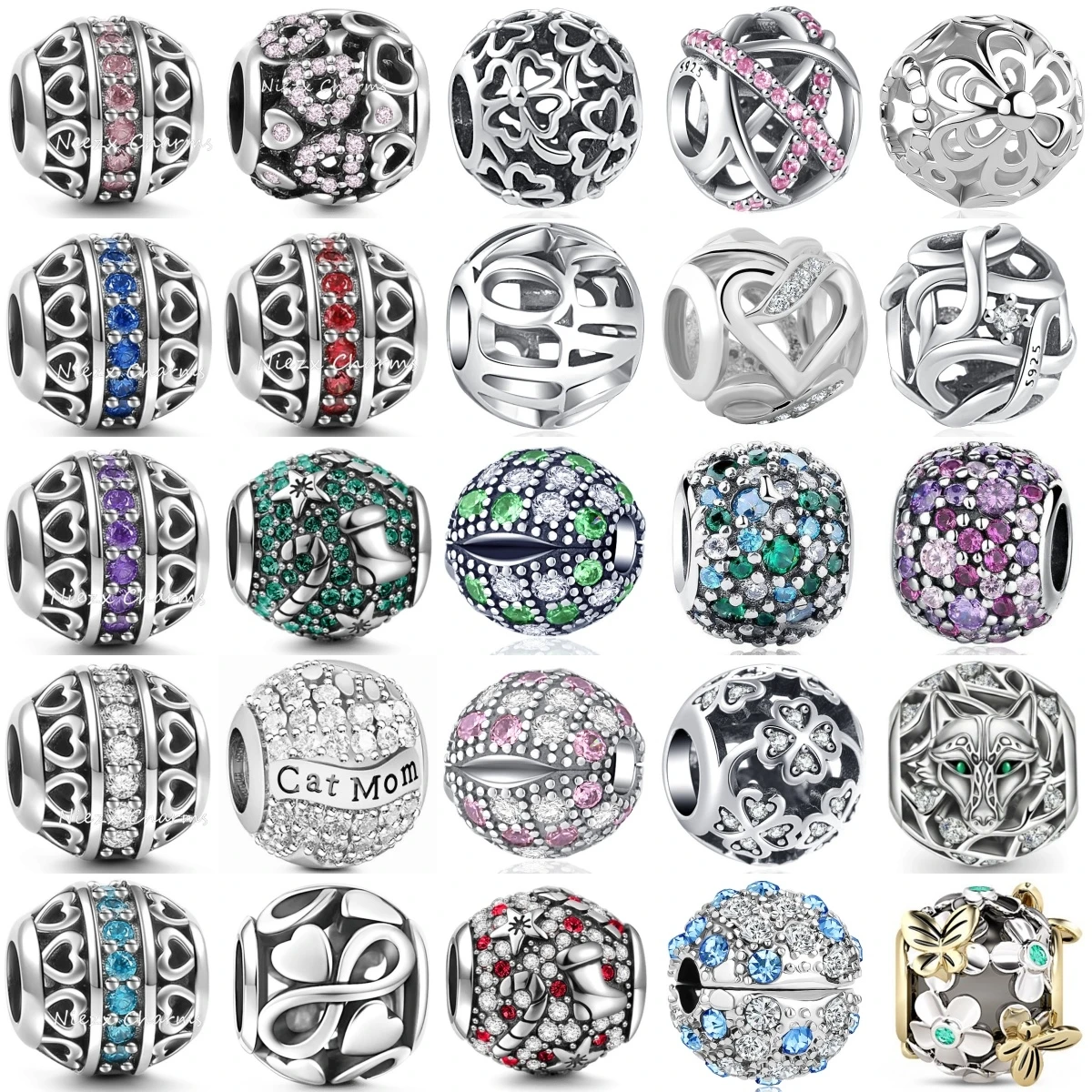 

Новый стерлингового серебра 925, красочный выдолбленный кулон, брелок из бисера, подходит для оригинального браслета-подвески, ювелирные аксессуары