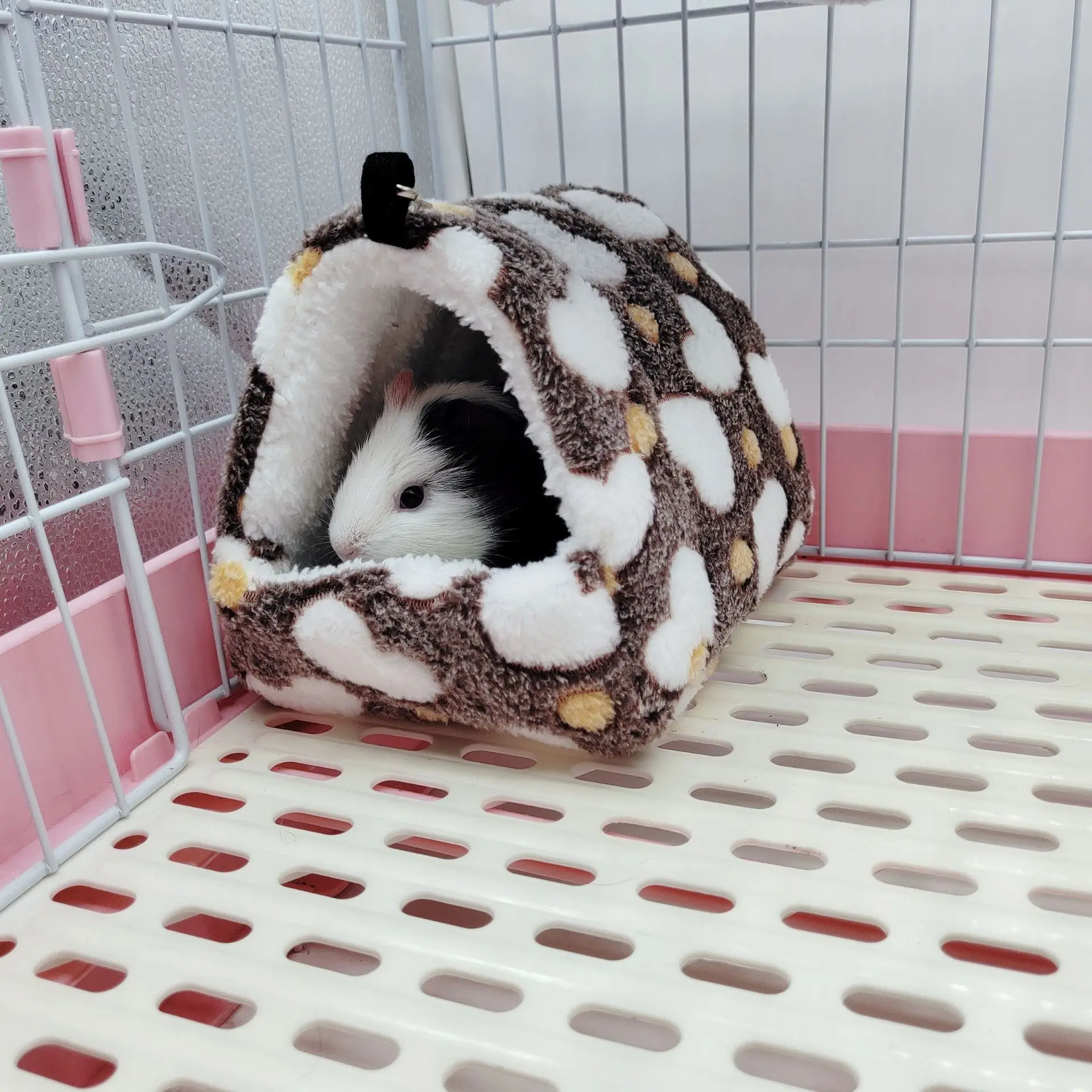 Small pet Coral velvet dot print small foam pet House hanging hamster bed with zipper small animal squirrel small parrot cotton