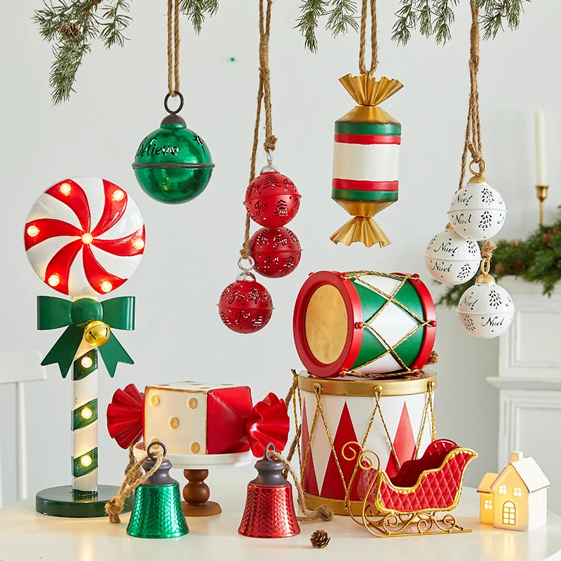 

Рождественское украшение из кованого железа, рождественская елка, железный барабан, подвеска, праздничная сцена