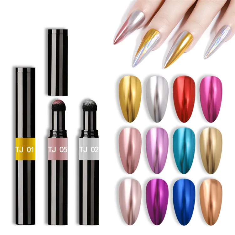 Poudre miroir pailletée pour Nail Art, stylo magique à coussin d'air, pigment chromé pour la décoration des ongles, vernis gel UV, poussière de manucure