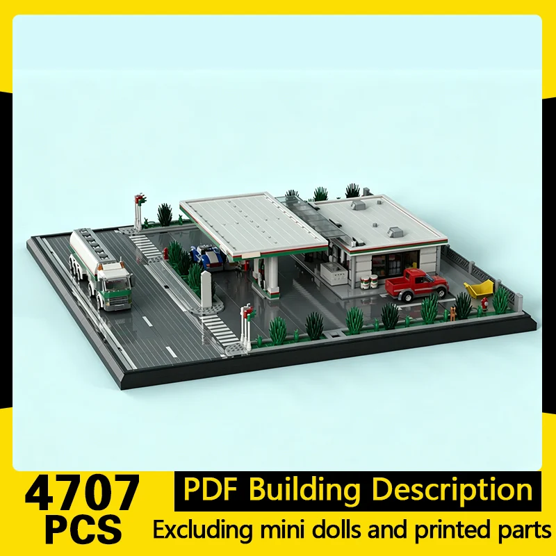 

City Street View Model MOC Building Bricks Large Gas Station Modular Technology Gifts Holiday Assemble Children Toys Suit
