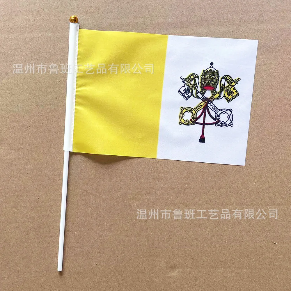（TIKI FLAG）Vatican  hand flag 14x21cm Polyester Vatican Hand Waving Flag with Plastic Flagpole for Events
