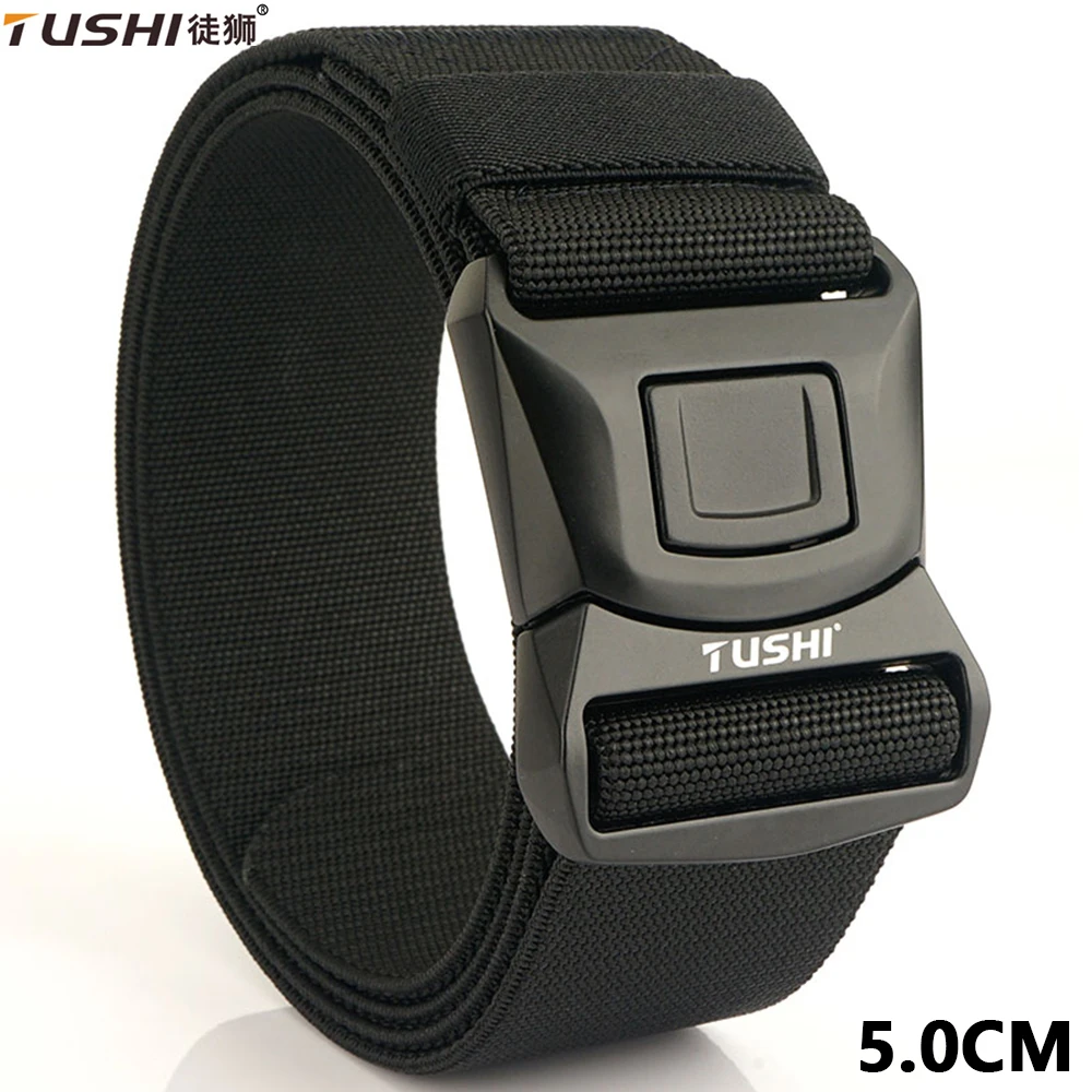 

TUSHI New 2.0 Inch Tactical Belt Quick Release Elastic Outdoor Military Belt Soft Real Nylon Sports Accessories Men Black Belt