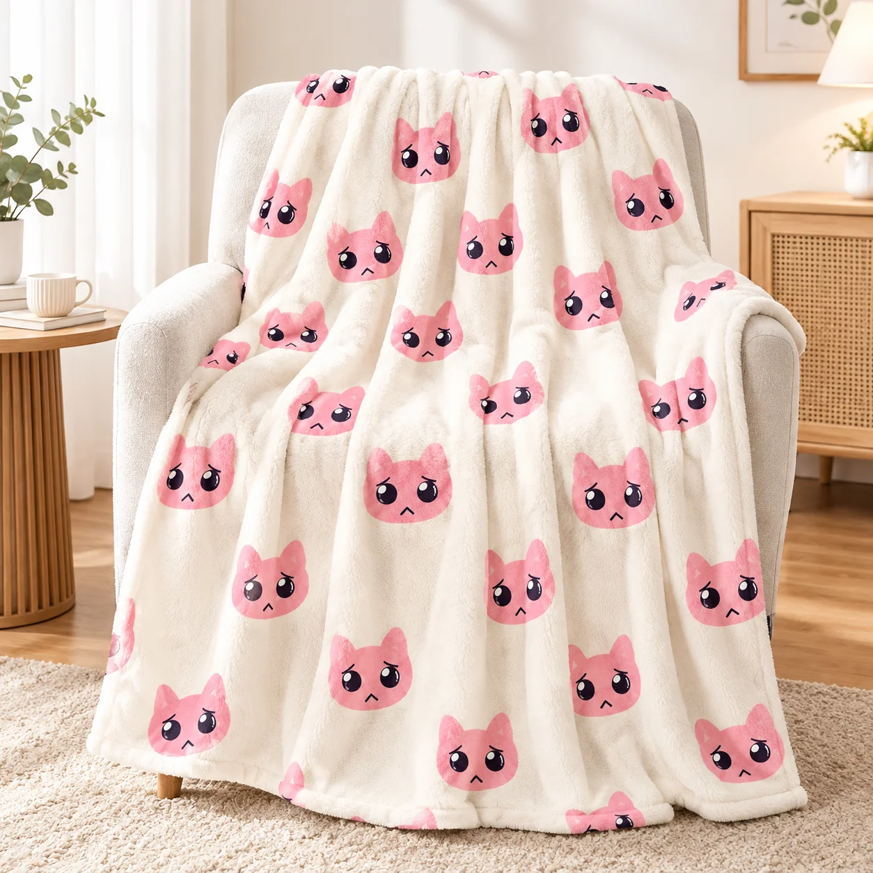 Needy Streamer Overload Blanket, Cute Pink Plush Throw Blanket, Soft Fuzzy Christmas Blanket for Sofa BedRoom House Girls Kids