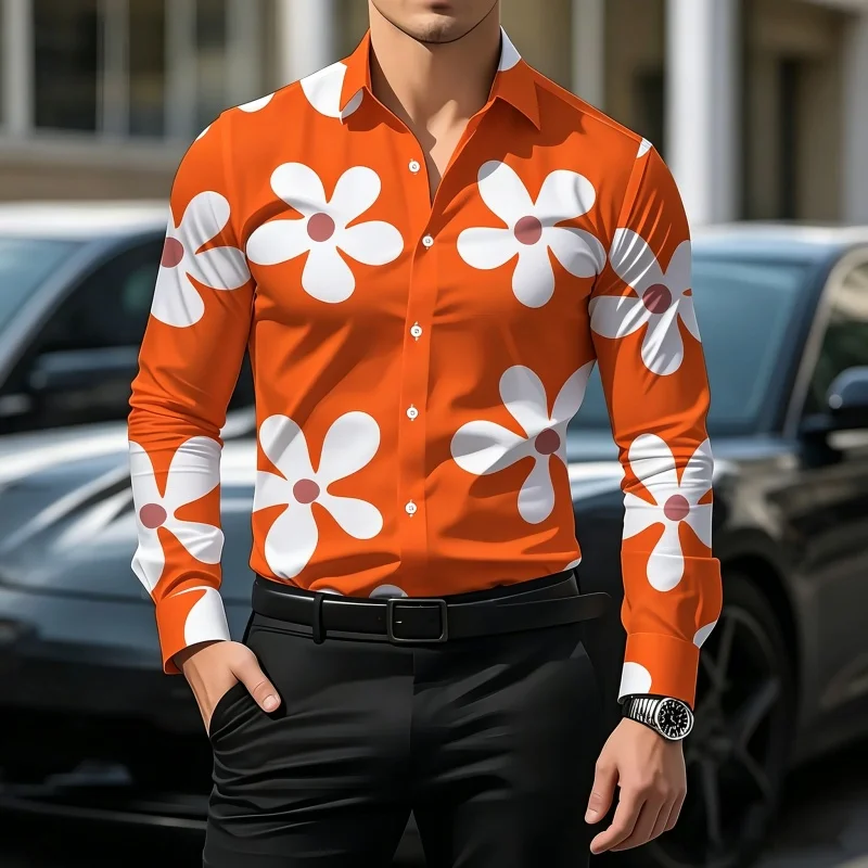 Men's shirt retro newspaper print men's long sleeved shirt fashionable design lapel shirt casual trend slim fit men's top XS-6XL