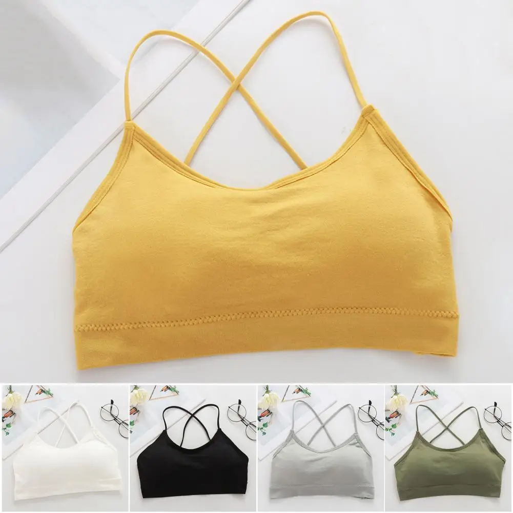 2026 Spring Women's Spaghetti Strap Sports Bra Padded Criss Cross Back Support Yoga Bra Workout Fitness Crop Top Soft Sleep Bra