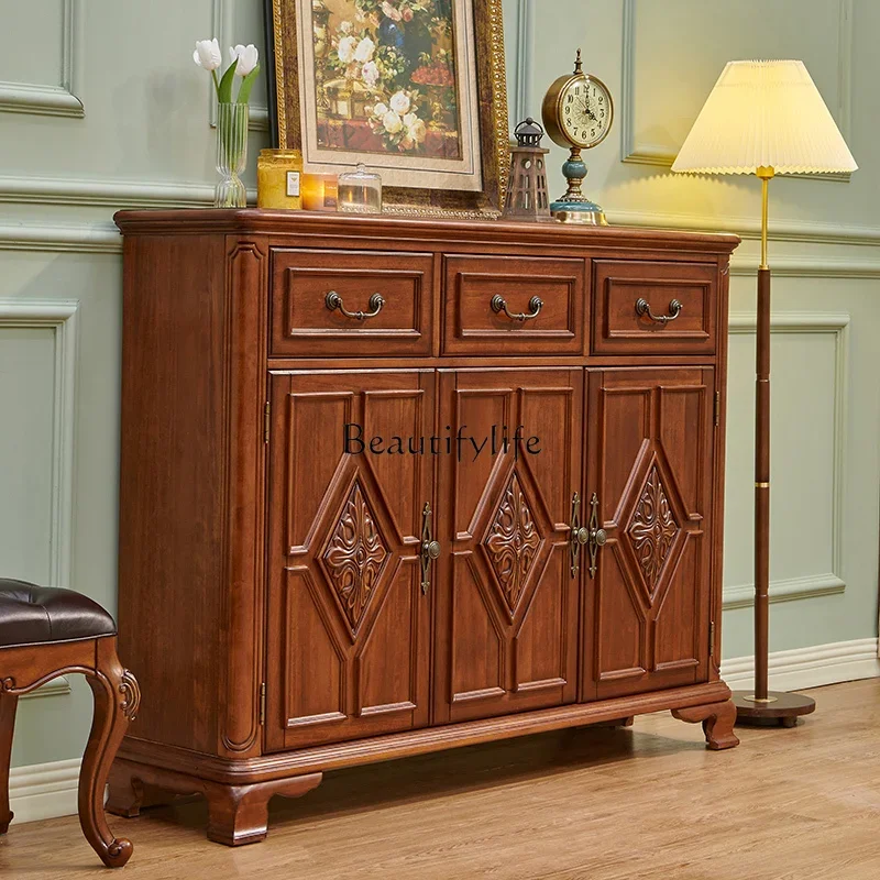 

04American all-solid wood shoe cabinet, large-capacity entry at the door of the home, and entrance to the living room