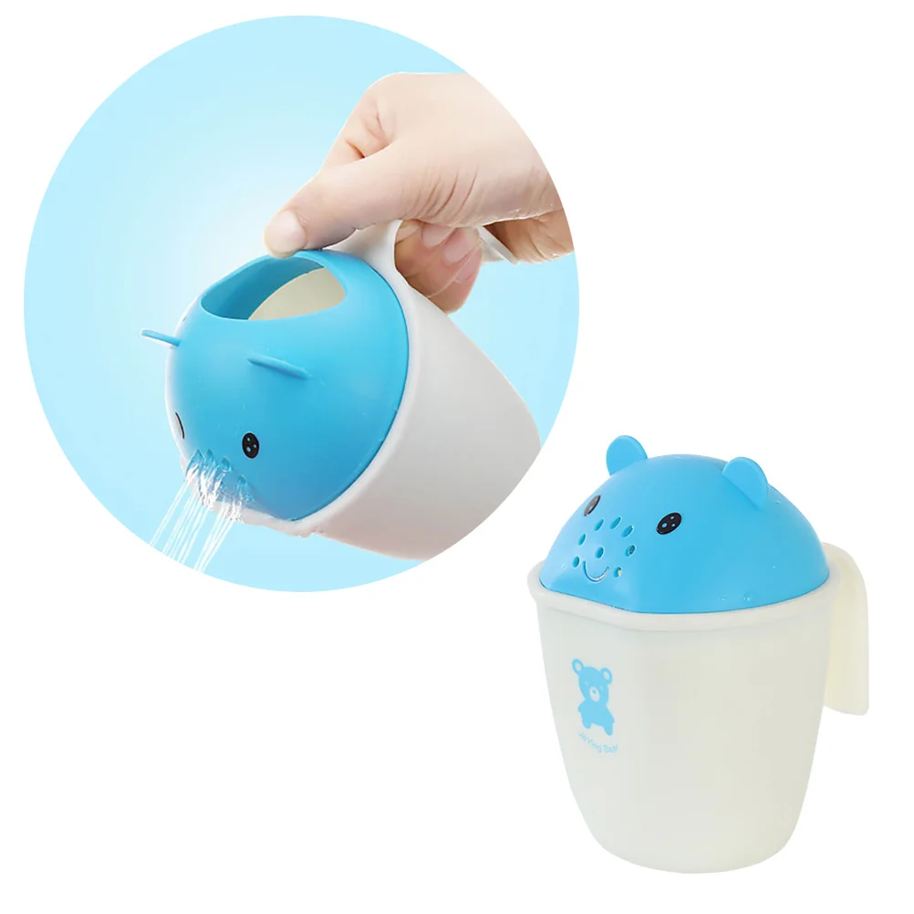 كوب شطف حمام الطفل على شكل دب كرتوني، شامبو أزرق، رشاش سهل الاستخدام لحماية العين، تصميم متين وسميك