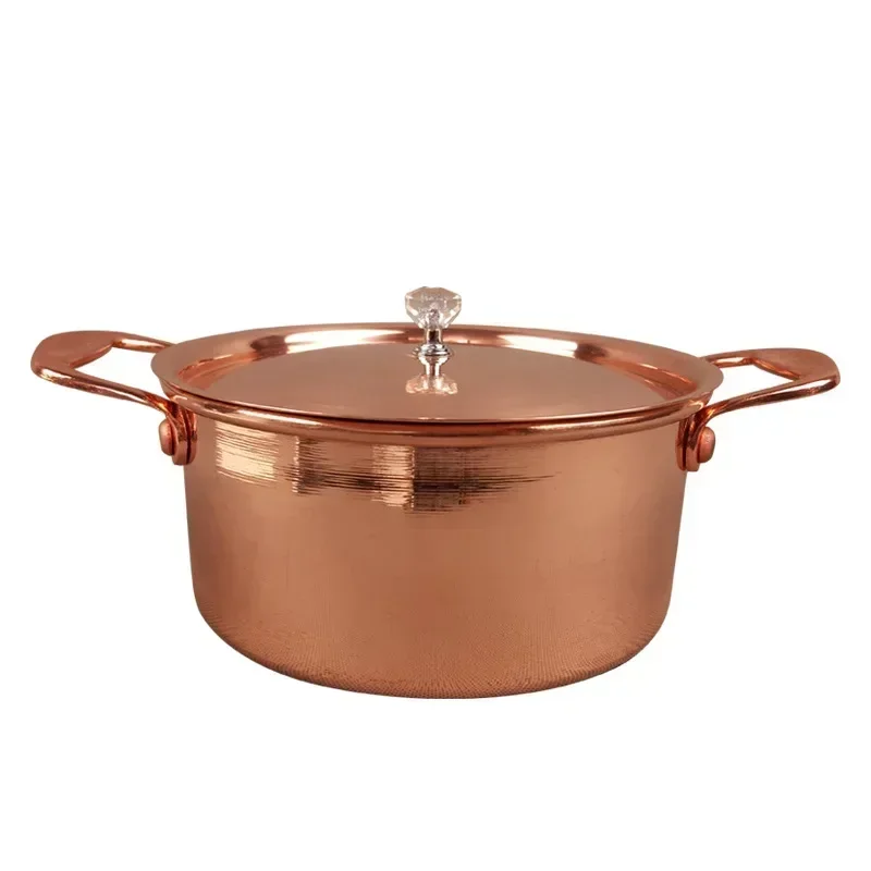 

Pure Copper Small Hot Pot For One Person Cooking Induction Cooker Soup Pot with Lid 17cm Easy To Clean Single Serving Pot Best