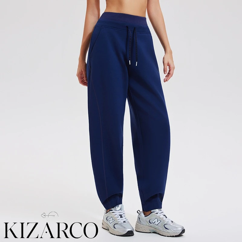 Women Running Gym Pants High Waist with Pocket Contrastline Wide Leg Joggers Mid Waist Drawstring Casual Loose Sport Pant