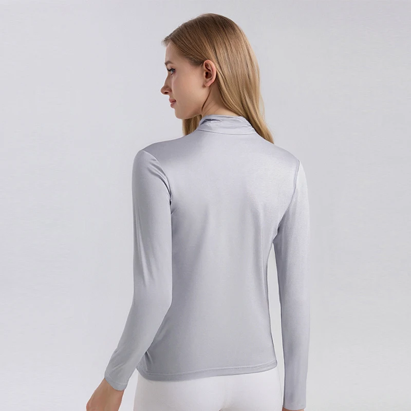 Women's 92% Silk Turtleneck Base Top, Slim Fit Stretchy Long Sleeve Knit Tee for Spring & Autumn