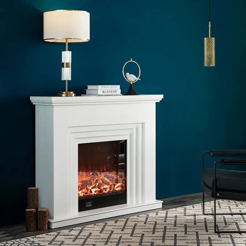 NNSimple Solid Wood European Fireplace Decoration TV Background Wall Cabinet Simulation Fire