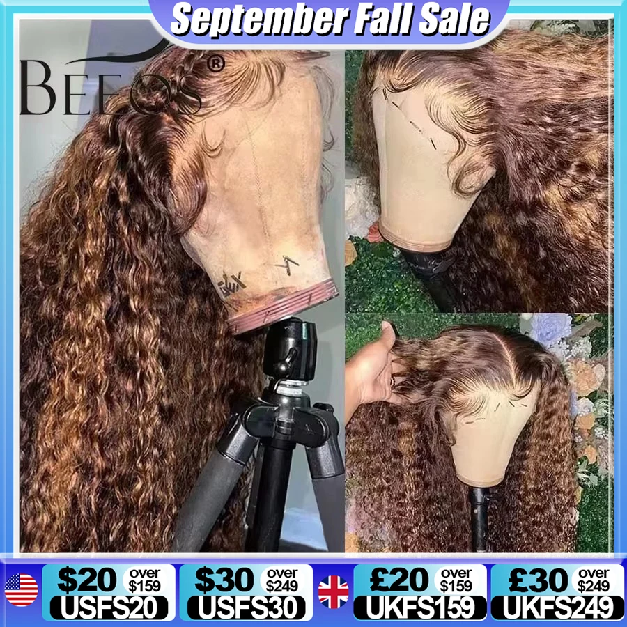 

BEEOS 250% Highlight Wig Human Hair Curly 13x6 HD Lace Frontal Wig Water Wave Pre plucked 5x5 HD Closure Wigs For Women Skinlike