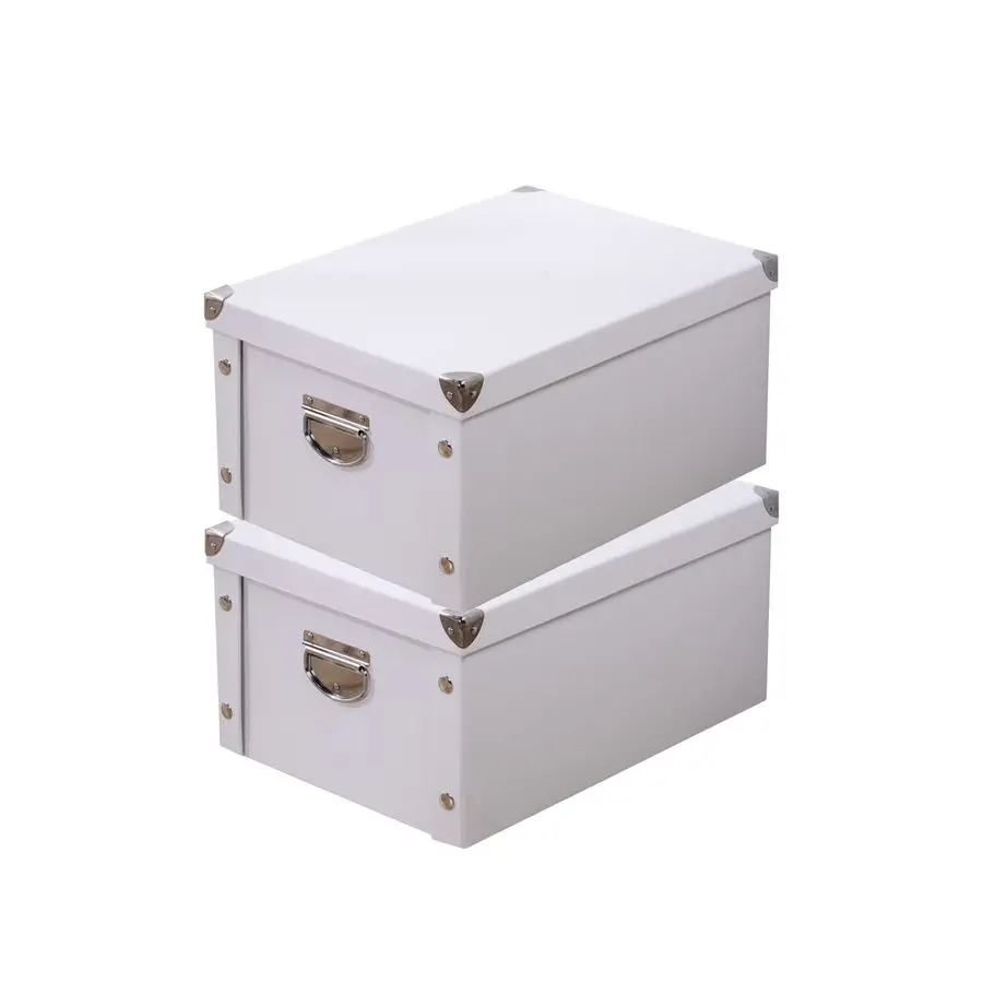 

Складной ящик для хранения, декоративный ящик для памятных вещей с крышкой и металлическими усиленными углами, картонный контейнер для документов с ручками, органайзер