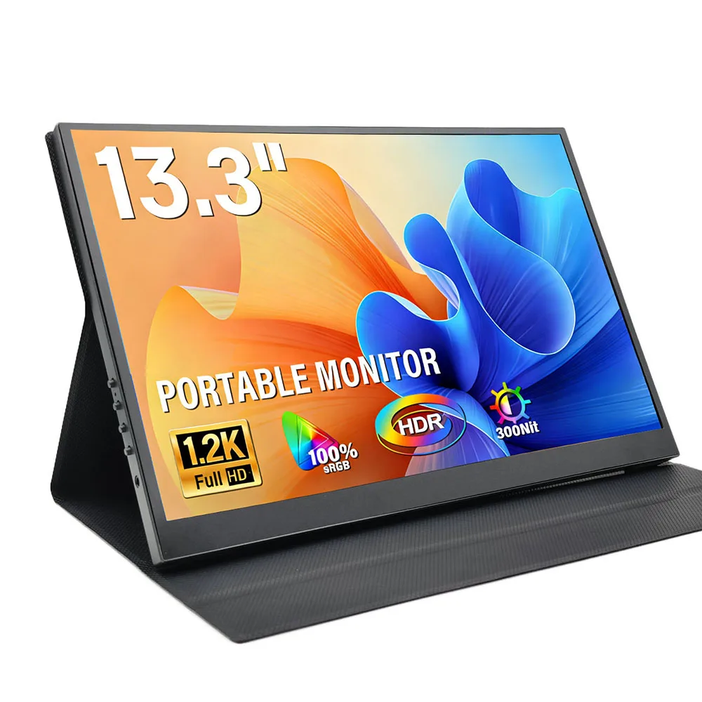 13.3 Inch 1.2K Portable Monitor 1920x1200 100% SRGB 300cd/m² HDR IPS Travel External Second Screen for Laptop Switch PS4/5 Xbox