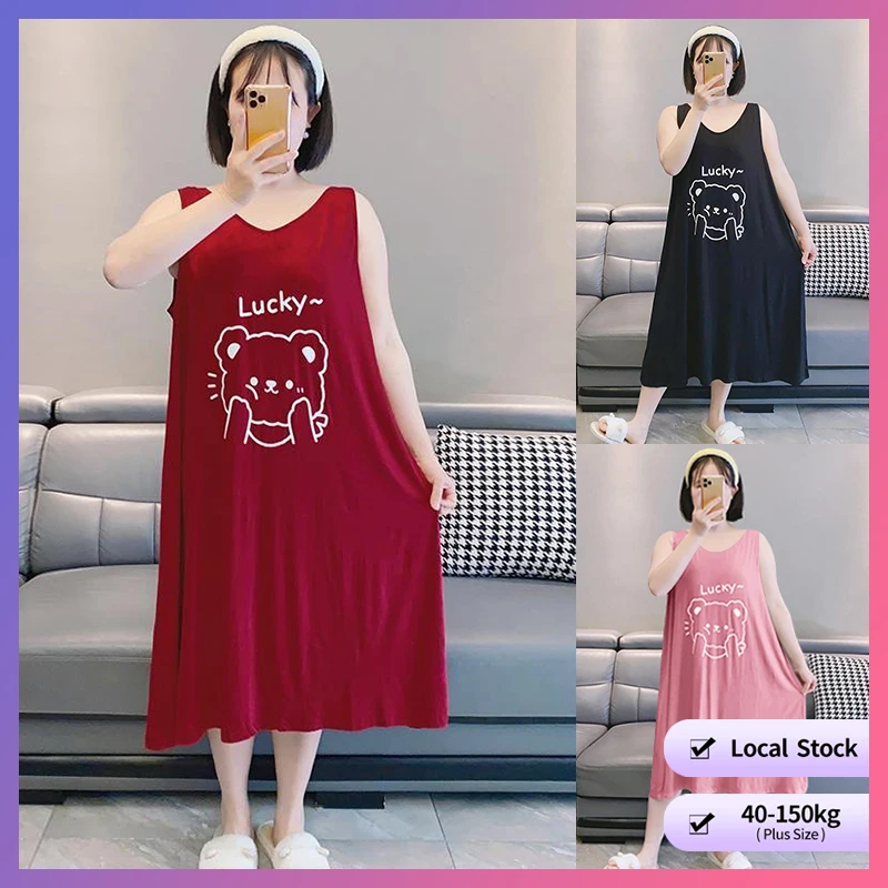 

【Ночное платье больших размеров】Женская майка без рукавов, ночное платье больших размеров, модное свободное длинное платье, пижамы, домашняя одежда больших размеров