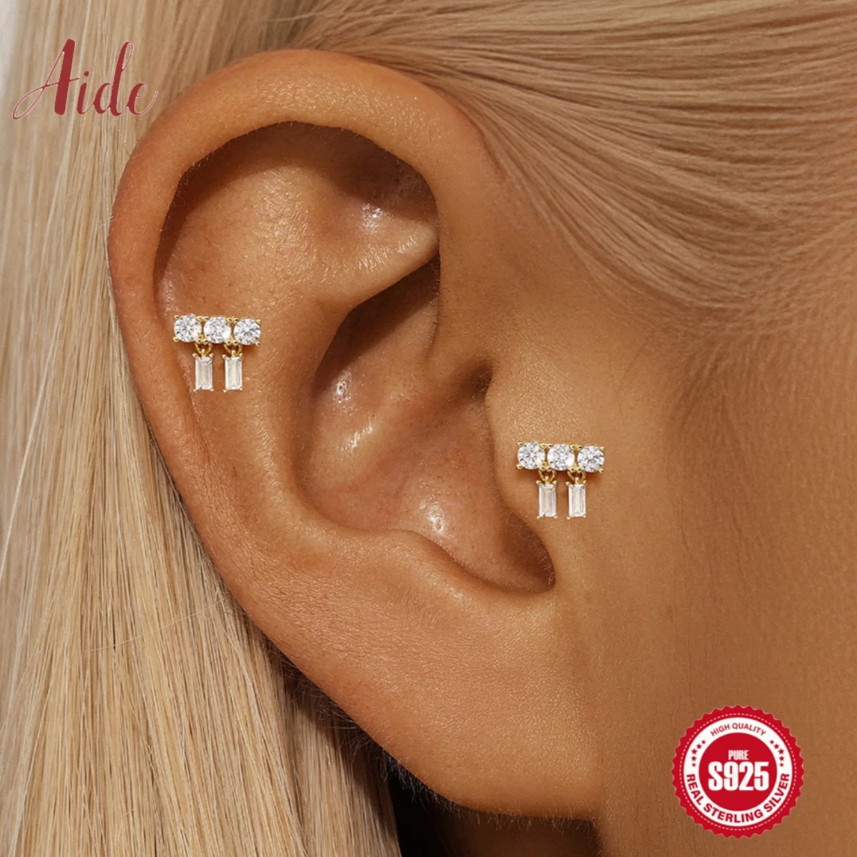 

Aide 1Pc Four Star Crown Stud Earrings For Women 925 Silver 18K Gold Versatile Irregular Droplet Zircon Ins Fine Jewelry Gifts