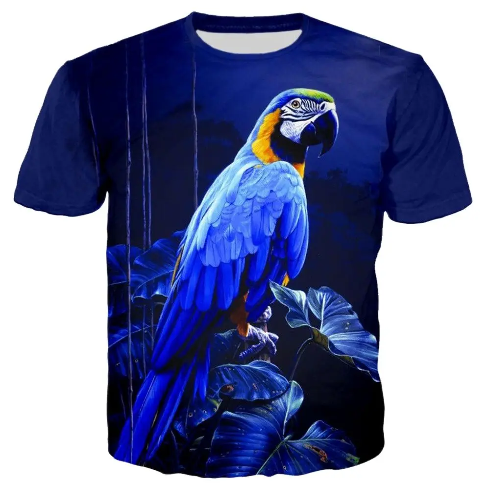 Fashion Fun Birds Parrot graphic t shirts Men Summer Casual Personality Animal Pattern Printed Short Sleeve streetwear Tees Tops