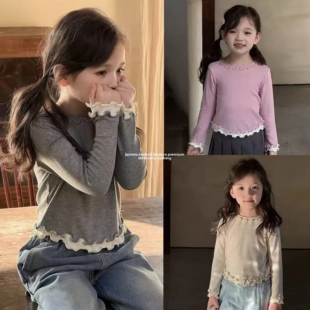 Modisches Langarmshirt für Mädchen 2026 Frühling und Herbst Neues Baby-Spitzen-T-Shirt Kinder-Oberteil Kinderbekleidung – Detail 3