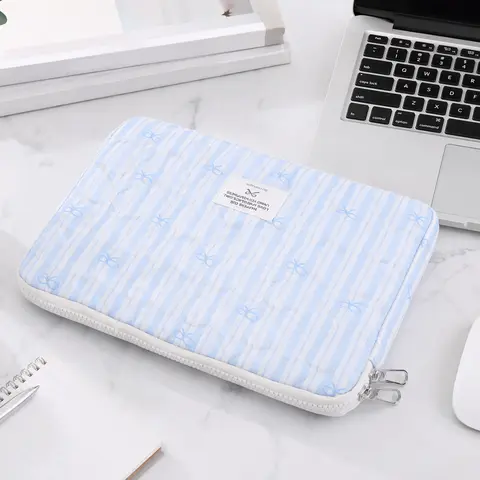 Gestreifter, gesteppter Laptop-Schutzbezug mit Schleife, 11, 13, 14, 15 Zoll, gepolsterte Tablet-Tasche, koreanischer Trendstil für Frauen