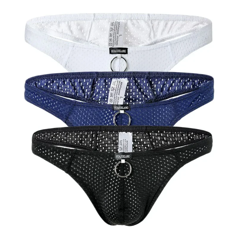 

3PCS Mens Thong Sexy Briefs Underwear Mesh Breathable Low Waist Bikini G-string Thong Tanga Gay Underpant Thongs for Man T-back